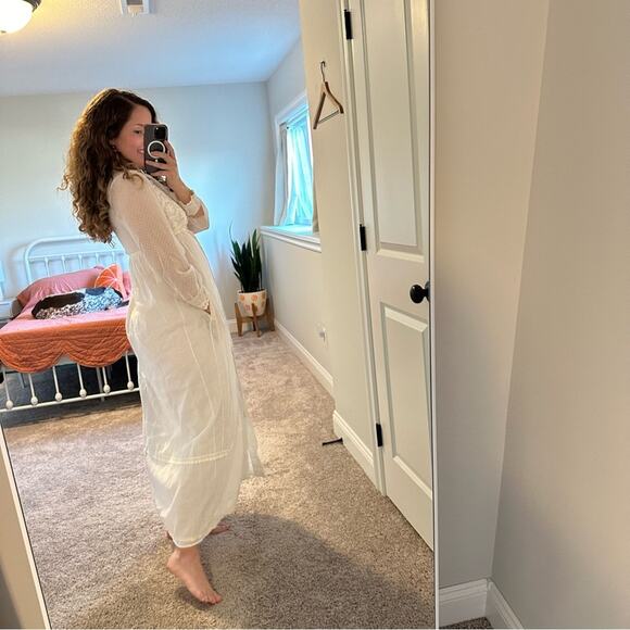 Vintage Mr. Jac Jr. White Polka Dot Lace Button Front Maxi Dress XS - Picture 3 of 16